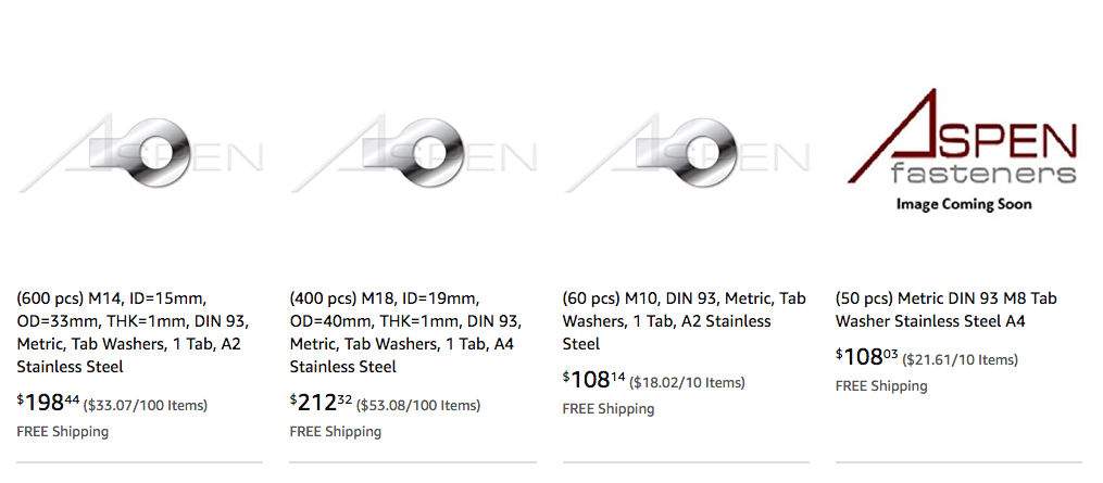 100 pcs M36 Tab Washers 1 Tab ID=37mm A2 Stainless Steel THK=1.6mm OD=75mm Metric DIN 93
