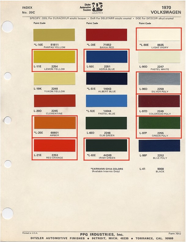 Porsche Color Chart