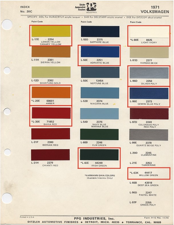 Volkswagen Paint Code Chart