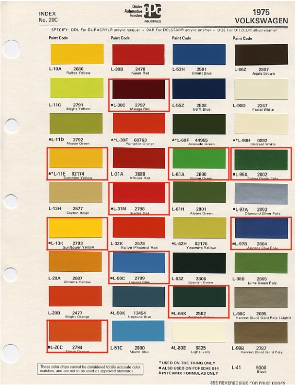 Porsche Color Chart